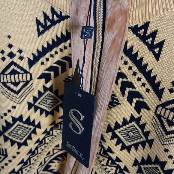 SILVER SILK MEN'S ZIPPER UP CARDIGAN GOLD & BLACK  ARZTEC DESIGN  SIZE XXL - Picture 6 of 6